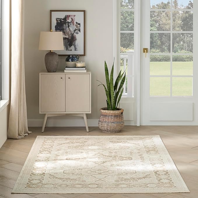 Nourison Home Pardis Ivory Beige 5'3" x 7' Area Rug - Easy Clean, Non Shedding, Bed Room, Living Room, Dining Room, Kitchen (5' x 7')