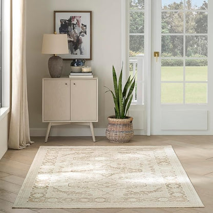 Nourison Home Pardis Ivory Beige 5'3" x 7' Area Rug - Easy Clean, Non Shedding, Bed Room, Living Room, Dining Room, Kitchen (5' x 7')