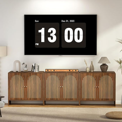 Sideboard Buffet Cabinet with Storage, Wood Arched Storage Cabinet with 2 Doors and Adjustable Shelf, Small Curved Entryway Accent Cabinet for Living Room Hallway Kitchen Dining Room, Walnut