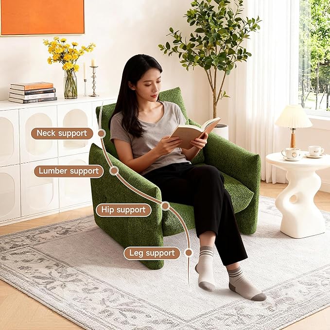 33.9" Accent Chairs, Modern Upgrade Sherpa Fabric Arm Chair Comfy Upholstered Armchair Leisure Single Sofa Chair with a Waist Pillow for Bedroom, Office and Living Room