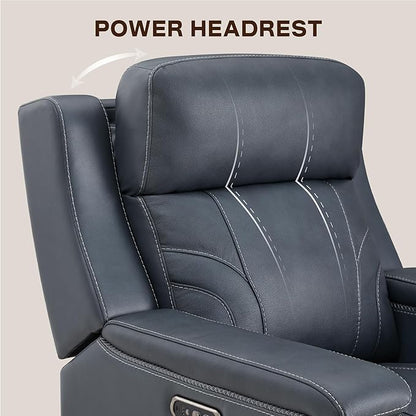 Watson & Whitely Genuine Leather Electric Recliner Chairs for Adults, Lay Flat Recliner with Power Headrest & Chargers for Living Room, Navy