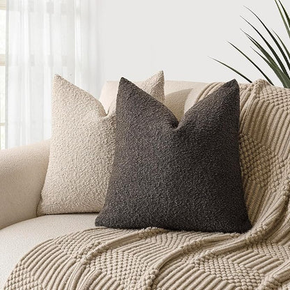 Foindtower Set of 2, Decorative Textured Boucle Throw Pillow Covers Accent Solid Pillow Cases Neutral Soft Cozy Couch Cushion Case for Chair Sofa Bedroom Living Room Home Decor 16 x 16 Inch Dark Brown