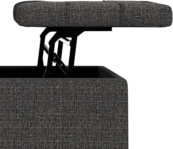 SIMPLIHOME Harrison 40 inch Wide Transitional Square Large Coffee Table Storage Ottoman in Ebony Polyester Tweed, Assembled, for The Living Room and Bedroom