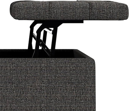 SIMPLIHOME Harrison 40 inch Wide Transitional Square Large Coffee Table Storage Ottoman in Ebony Polyester Tweed, Assembled, for The Living Room and Bedroom