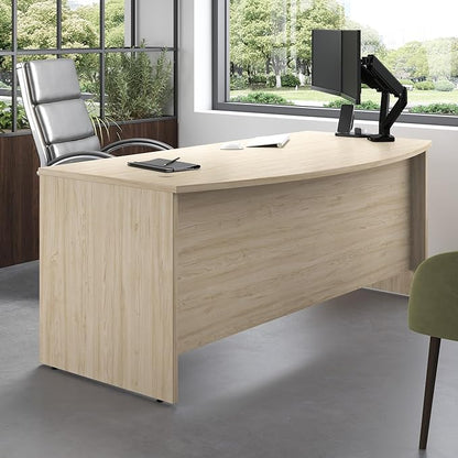 Bush Business Furniture Studio C 72W x 36D Bow Front Desk in Natural Elm, Computer Table for Home or Professional Office