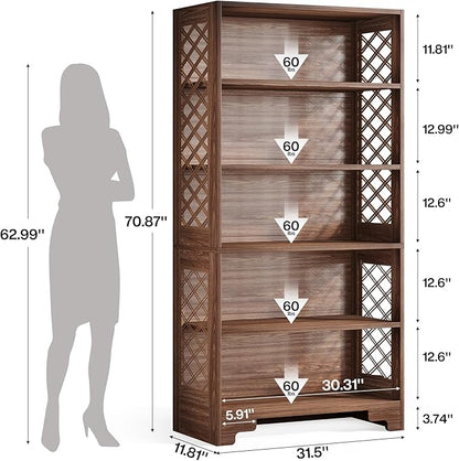 Tribesigns 71" Tall Bookshelf, 6-Tier Large Mid-Century Bookcase, Freestanding Library Open Bookshelves with 5 Storage Shelves, Wooden Display Shelving Unit for Living Room, Home Office(1PC)