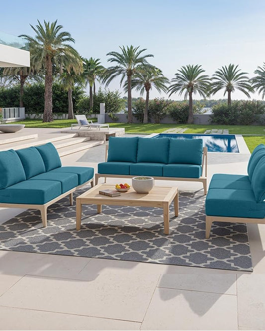 Luxury 24x24x6 Inch Outdoor Seat Cushions - Set of 2 Water Resistant Patio Chair Cushion for Porch Set Rattan Dining Rocker Glider Chairs Loveseat Couch Sectional Sofa - Peacock Blue