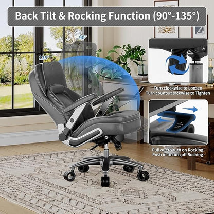 Big and Tall Office Chair, 600lbs Heavy Duty Desk Chair with 5D Arms, Adjustable Lumbar Support & Height, Tilt Function, PU Leather High Back Ergonomic Executive Computer Chair with 3'' Silent Casters
