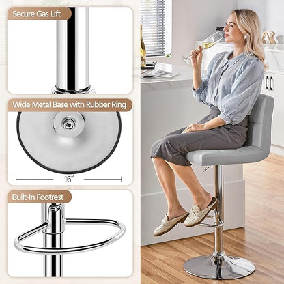 Yaheetech Bar Stools Set of 4, PU Leather Adjustable Barstools, Modern Counter Stools with Back and Footrest, Counter Height Barstools for Bar, Kitchen, Dining Room, Light Gray