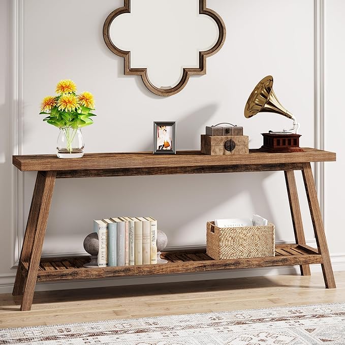 Tribesigns Farmhouse Console Entryway Table: 70.9 Inches All Wood Console Table for Entrance, 2 Tiers Narrow Long Behind Couch Sofa Table, Foyer Entry Table for Hallway, Living Room, Brown