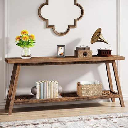 Tribesigns Farmhouse Console Entryway Table: 70.9 Inches All Wood Console Table for Entrance, 2 Tiers Narrow Long Behind Couch Sofa Table, Foyer Entry Table for Hallway, Living Room, Brown