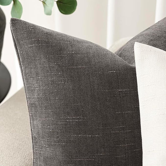 Foindtower Pack of 2 Soft Textured Chenille Throw Decorative Pillow Covers Lumbar Accent Solid Cushion Cover Cozy Farmhouse Pillow Case with Zippe for Couch Sofa Bed Living Room 12x24 Inch, Charcoal