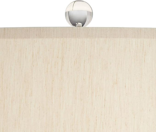 Possini Euro Design Teresa Modern Coastal Table Lamp 31" Tall with Square White Marble Riser Teal Ceramic Beige Drum Shade for Bedroom Living Room Nightstand Bedside Night Stand Office Kids Room