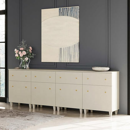 WAMPAT 4-in-1 Storage Cabinets for Living Room, 94.4" Sideboard with Drawers and Doors, Modern Beige Accent Cabinets with Adjustable Shelves for Dining Room, Hallway, Bedroom, 4 Packs