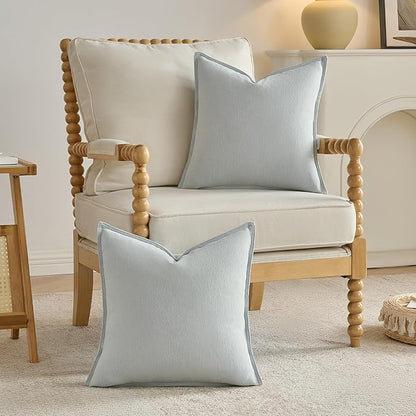FUTEI Light Blue Chenille Throw Pillow Covers 24x24 Inch Set of 2,Edges Double-Stitched European Cushion Cases,Modern Home Decor for Couch Living Room