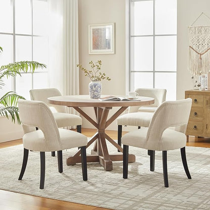 VKNOW Wooden Dining Chairs Set of 4, Modern Fabric Upholstered Dining Room Chair Kitchen Chairs, Farmhouse Dinner Chair for Kitchen Dining Room, Beige-Black Legs
