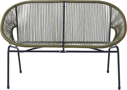 Christopher Knight Home Dessa 3 Piece Patio Furniture Set, Patio Wicker Accent Chair Set of 2 and Loveseat, Metal Frame 4 Seater Outdoor Papasan Lounge Chair Set, PE Rattan Outdoor Bistro Set, Green