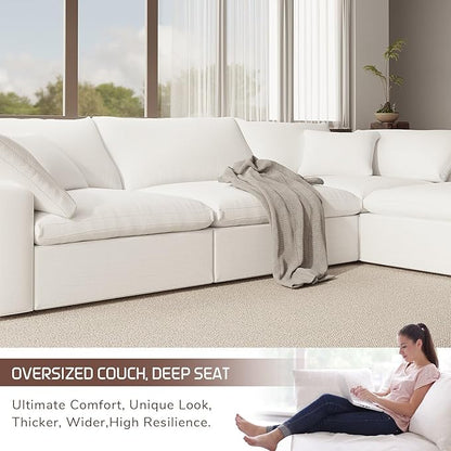 Cloud Modular Sectional Sofa,143" Down Filled Sofa 4 Seat with Chaise,Minimalist Sofa Cover Washable and Replaceable Couches for Living Room,Sectional Sofa Deep Seat White
