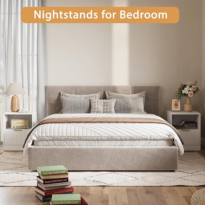 3-Piece Modern Bedroom Furniture Set, Wide 6-Drawer Dresser & 1-Drawer Nightstands Set of 2, Natural Wood Dresser and Nightstand Sets for Bedroom, Hallway, White