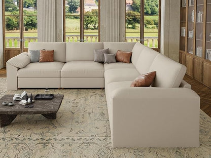 EASE MOOSE Oversized Corner Modular Sectional Sofa, Faux Leather Sectional Sofa with Deep Seat, Scratch Resistant Faux Leather Material, Extra Large L Shaped Couch, Beige
