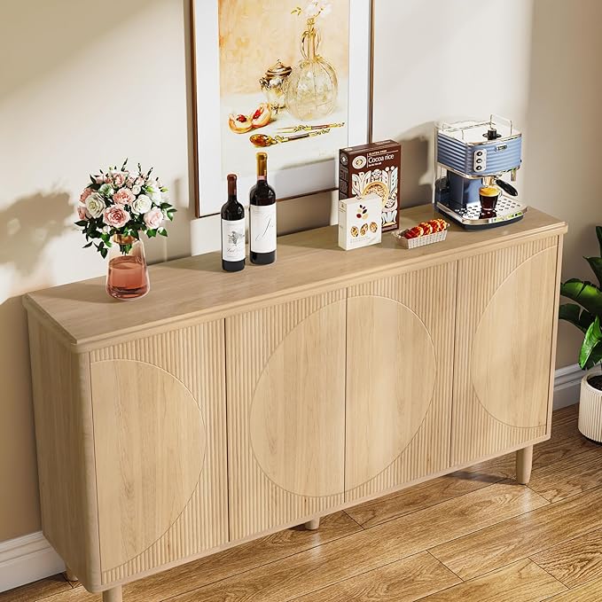 Tribesigns Buffet Cabinet Sideboard with Storage, Large Storage Cabinet Sideboard Buffet Table with Doors for Living Room Kitchen Dining Room (Light Brown)
