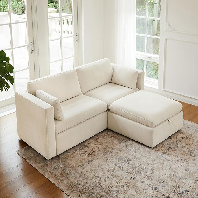 CHITA Modular Sectional Sofa, FSC Certified L Shaped Couch with Reversible Chaise, Modular Sectional Couch for Small Space, 78 Inch Width, 3 Seat Modular Sofa with Storage Ottoman, Linen
