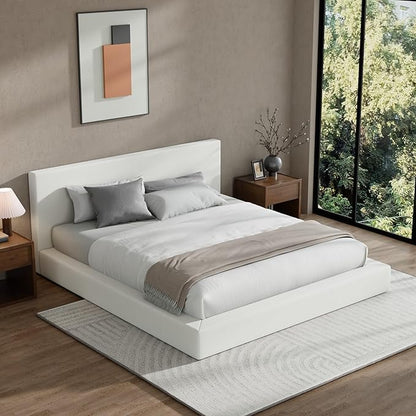 RECCI Cloud Upholstered King Bed Frame with Headboard, 5 Inch Foam Padded Platform, No Box Spring, Easy Assembly (Off-White)