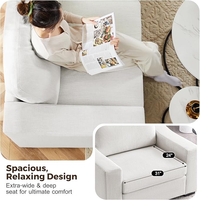 ABCASA 47" W Oversized Accent Chair, Comfy Upholstered Sofa Chair with Large Seat and Wide Armrest, Pet-Friendly Modern Lounge Armchair for Living Room/Apartment/Bedroom, Premium Linen, Ivory