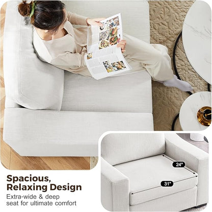 ABCASA 47" W Oversized Accent Chair, Comfy Upholstered Sofa Chair with Large Seat and Wide Armrest, Pet-Friendly Modern Lounge Armchair for Living Room/Apartment/Bedroom, Premium Linen, Ivory