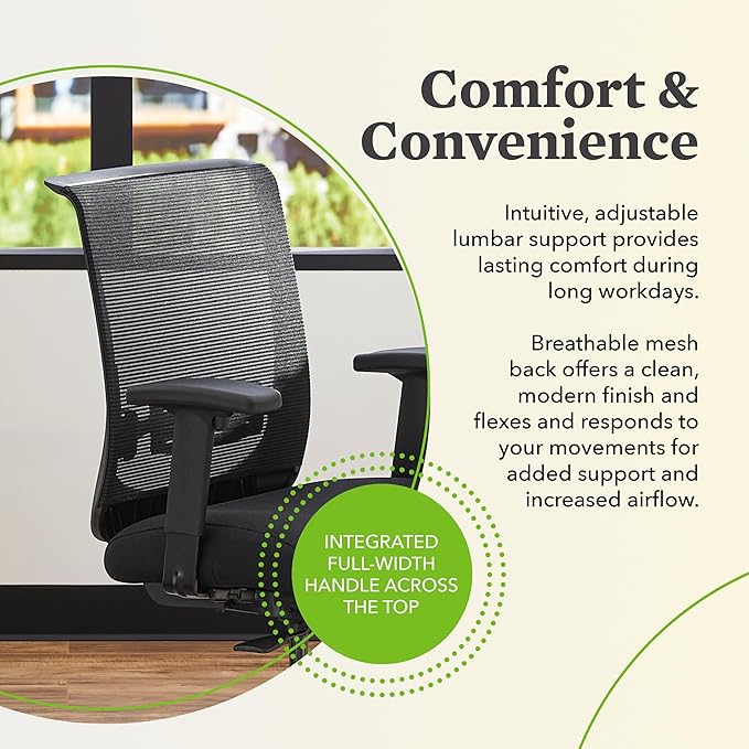 HON Convergence Ergonomic Office Chair, Breathable Back Support Mesh, Adjustable Arms, Computer Chair with Lumbar Support, Rolling Swivel Wheels, Comfortable Synchro-Tilt Recline, Fabric, Pear