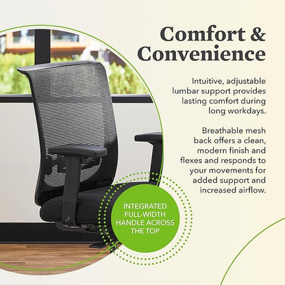 HON Convergence Ergonomic Office Chair, Breathable Back Support Mesh, Adjustable Arms, Computer Chair with Lumbar Support, Rolling Swivel Wheels, Comfortable Synchro-Tilt Recline, Fabric, Pear