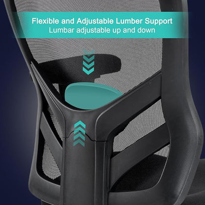 YFO Ergonomic Office Chair, Mesh Computer Desk Chair with Adjustable Back Lumbar Support and Armrests, Comfy Executive Rolling Swivel Task Chair for Home Office, Black