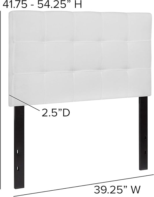 EMMA + OLIVER Quilted Tufted Upholstered Twin Size Headboard in White Fabric