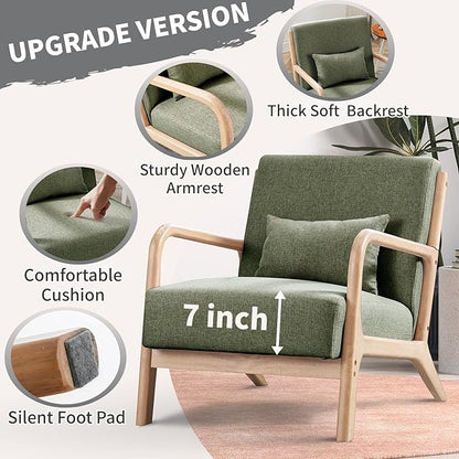 ANJ ANJHOME Mid Century Modern Accent Chairs Set of 2, Comfy Fabric Reading Chair with Solid Wood Frame, Easy Assembly Armchair for Living Room Blackish Green 2