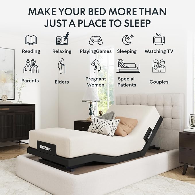 FLEXISPOT Adjustable Bed Frame Base Twin XL+12-inch Certipur-US Hybrid Mattress with Individual Pocket Spring, Quick Assembly, Massage, Zero Clearance, Whisper Quiet Durable Motor, Zero Gravity