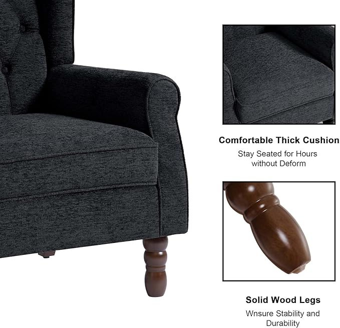 Accent Chair, Upholstered Armchair with Button Tufted High Back & Solid Wood Legs, Comfy Wingback Reading Single Sofa Chair for Small Spaces, Living Room, Bedroom (Blue, Set of 2)