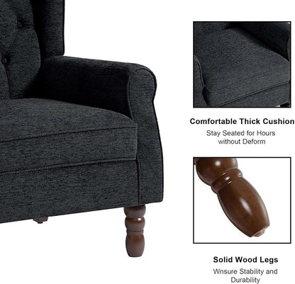 Accent Chair, Upholstered Armchair with Button Tufted High Back & Solid Wood Legs, Comfy Wingback Reading Single Sofa Chair for Small Spaces, Living Room, Bedroom (Blue, Set of 2)