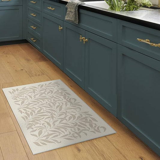 RUGGABLE x Morris & Co Washable Area Rug–Pure Willow Boughs Natural 2x3, Stain-Resistant, Non-Slip–Small Machine Washable Rugs for Living Room, Bedroom, Hallway, Entryway & Bathroom–with Standard Pad