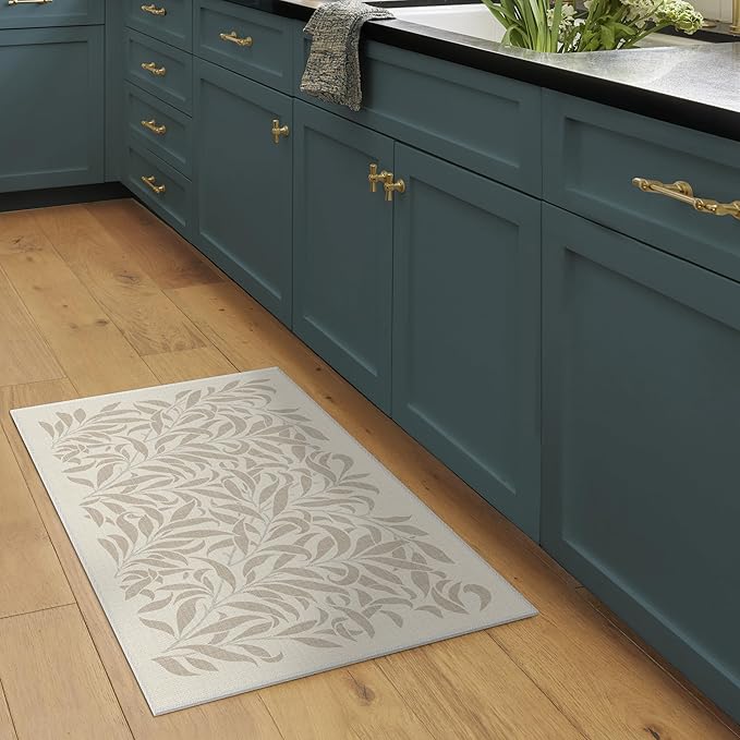 RUGGABLE x Morris & Co Machine Washable Area Rug – Pure Willow Boughs Natural 2x3, Stain-Resistant, Non-Slip – Small Rugs for Living Room, Bedroom, Hallway, Entryway & Bathroom–with Cushioned Pad