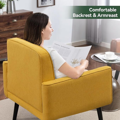 Accent Chair Set of 2, Fabric Modern Chair with Wooden Frame, Cozy Armchair Reading Chair with Comfy Back for Apartment, Living Room, Bedroom, Waiting Room, Small Space, Corner, Yellow