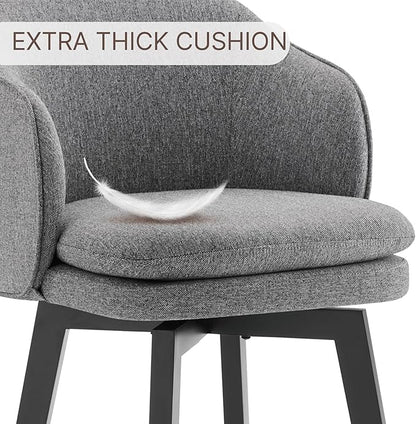 Counter Height Barstools 26 inch Upholstered Swivel Bar Stools with Back and Wood Legs for Kitchen Island,Set of 4,Dark Grey Fabric
