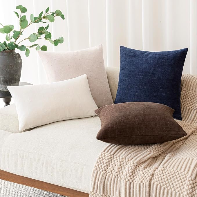 Foindtower Pack of 2 Soft Textured Throw Decorative Pillow Covers Square Accent Solid Cushion Cover Cozy Farmhouse Pillow Case with Zipper for Couch Sofa Bedroom Living Room 18x18 Inch, Light Beige