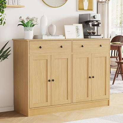 49" Oak Buffet Cabinet with Doors & Drawers, Modern Kitchen Storage Sideboard, Coffee Bar Console for Dining Room, Living Room, Entryway