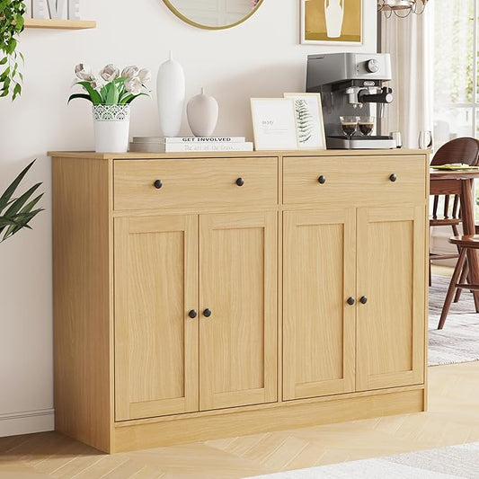 49" Oak Buffet Cabinet with Doors & Drawers, Modern Kitchen Storage Sideboard, Coffee Bar Console for Dining Room, Living Room, Entryway