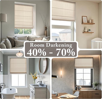 Madison Park Galen Matte Linen Cordless Roman Shades - Fabric Privacy Single Panel Darkening, Energy Efficient, Thermal Insulated Window Blind Treatment, for Home, Living Room Decor, 23" W x 64" H