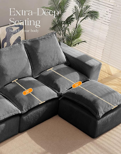 137" Comfy Cloud Couch with U-Shape Chaise & Deep Seat, Modular Sectional Sofa in a Box, Boneless Upholstered Couches for Living Room, No Assembly Required (Soft Corduroy, Gray)