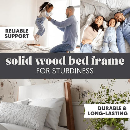 DG Casa Vandermark Solid Wood Easy Install Twin Bed Frame with Unique Headboard and Wooden Slat Support Included No Box Spring Required - Beige Walnut