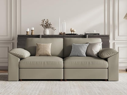 EASE MOOSE Loveseat Sofa for Living Room,Oversized Deep Seat Modular Sectional,Modern Comfy 2 Seater Sofas,Scratch Resistant Faux Leather Couch for Small Spaces, Light Grey
