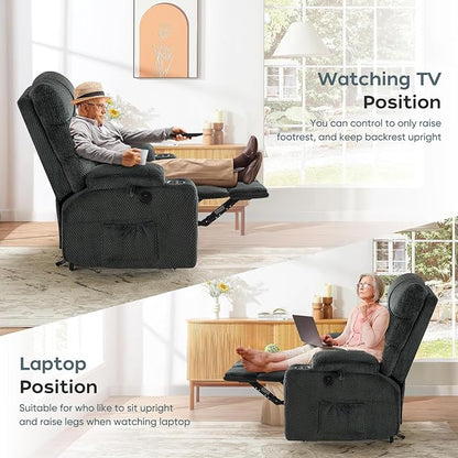 ABCASA Oversized Dual Motor Lay Flat Power Lift Recliner Chair Set of 2 for Elderly with Massage and Heat, Textile Large Recliner Chair, Lift Chairs Recliner with Lumbar Pillow, Cup Holder, Grey