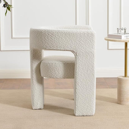 KINWELL 28" W Modern Boucle Accent Chair, Mid Century Upholstered Square Armchair, No Assembly Single Sofa Side Chair for Living Room Lounge Bedroom (Cream)